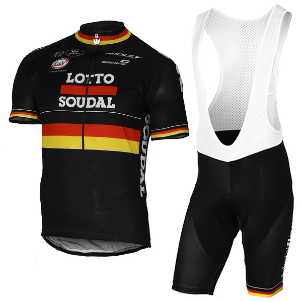 2017 LOTTO SOUDAL Germany Schwarz Fahrradbekleidung Satz Radtrikot Kurzarm+Kurz Trägerhose Radtrikot Kaufen
