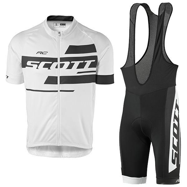 2017 Scott Rc Weiß Schwarz Fahrradbekleidung Satz Radtrikot Kurzarm+Kurz Trägerhose vente Radtrikot Kaufen