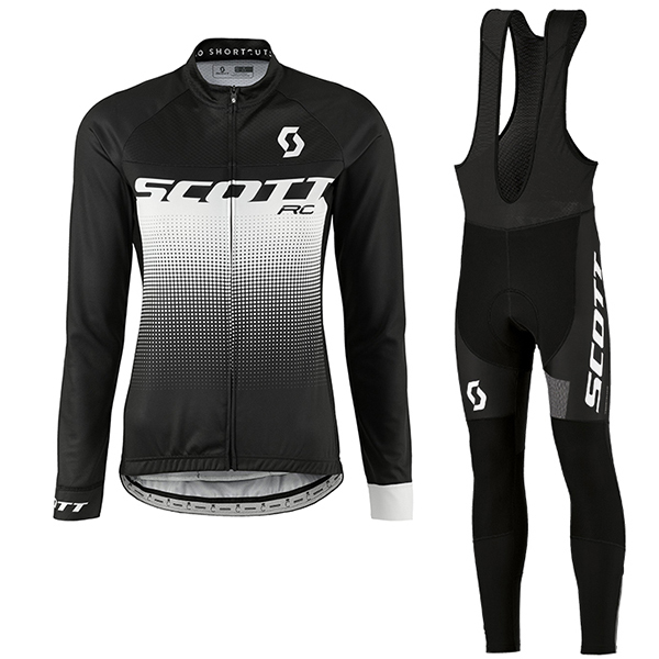 2017 Scott Rc Damen Schwarz Weiß Fahrradbekleidung Satz Radtrikot Langarm+Lang Trägerhose Radtrikot Kaufen