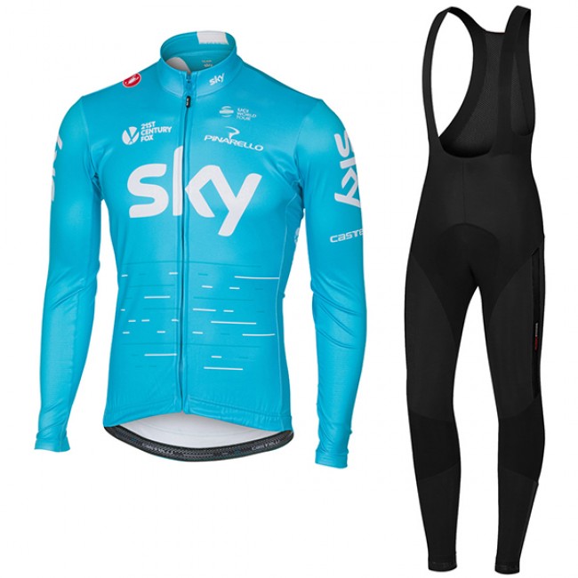Sky Pro 2017 Blau Fahrradbekleidung Satz Radtrikot Langarm+Lang Trägerhose Radtrikot Kaufen Sky Pro 2017 Blau Fahrradbekleidung Satz Radtrikot Langarm+Lang Trägerhose Radtrikot Kaufen