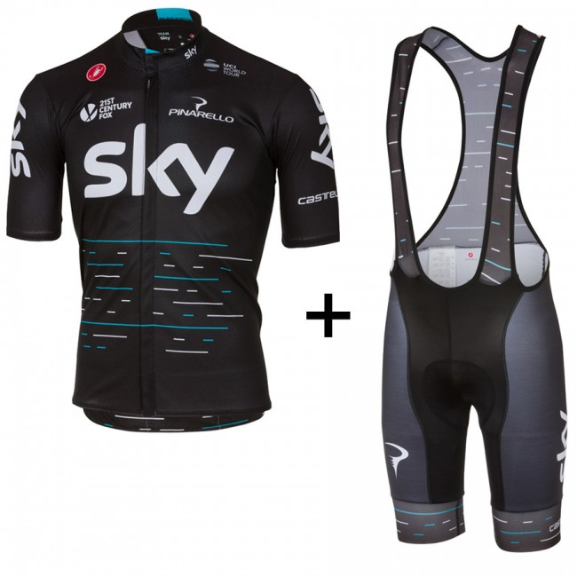 Sky Pro 2017 Schwarz Fahrradbekleidung Satz Radtrikot Kurzarm+Kurz Trägerhose Radtrikot Kaufen Sky Pro 2017 Schwarz Fahrradbekleidung Satz Radtrikot Kurzarm+Kurz Trägerhose Radtrikot Kaufen